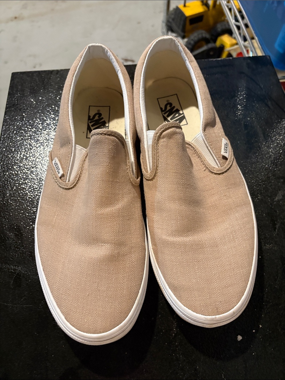 Vans Slip-On Sneakers in Tan Canvas with White Sole